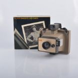 Collection of vintage cameras, video camera and projector, including Polaroid Land camera,