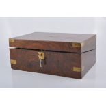 Victorian burr walnut writing box, brass mounts, fitted interior, width35cm.
