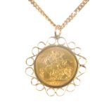 A sovereign pendant and chain, a Full Sovereign Edward VII 1903,