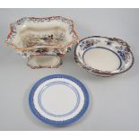 Booths Lowestoft border pattern tableware, together with an ironstone plate, tureen and dish.