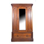 Victorian mahogany wardrobe, moulded cornice, mirror panelled door, single drawer under,