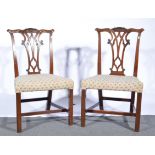 Set of three Chippendale mahogany dining chairs, carved crestings, pierced vase splats,
