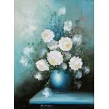 P. Ashley, Still life of white roses, oil on canvas, signed, 58.5cm x 44.5cm.