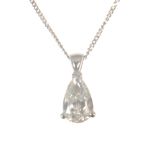 A diamond single stone pendant and chain, the pear shaped brilliant cut stone,