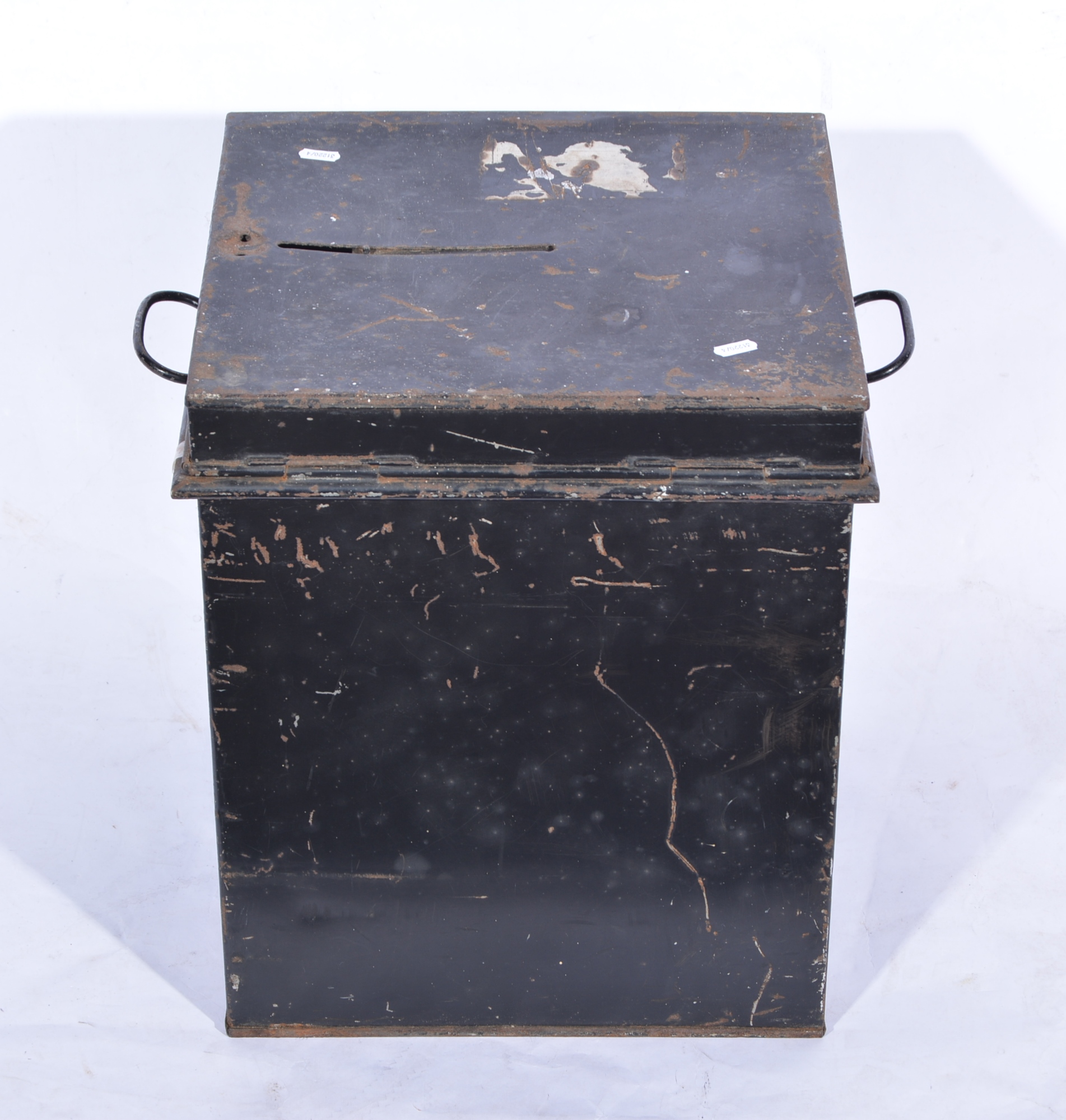 Old tin ballot box, height 46cm.