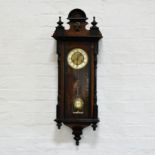 Stained beech Vienna type wall clock, arched pediment,