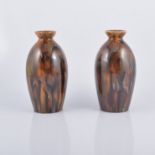 Pair of Continental art pottery high glazed vases, running brown and yellow tones, unmarked,