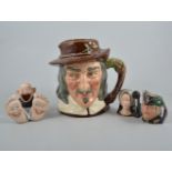 Doulton character jug Izaak Walton, Compleat Angler, two miniatures and a novelty figure.