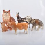Beswick, seated cat, 23cm, other animal models and ornaments.