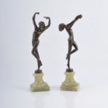 Two patinated spelter Art Deco figures, modelled in different dancing poses,