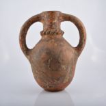 Terracotta type twin handled vessel, with traces of original ochre paint,