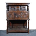 18th Century, oak credence cupboard, the reccessed upper tier with two cupboards,