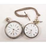 Victorian silver cased pocket chronograph and a Victorian silver pocket watch with chain,