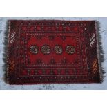 Small Afghan Prayer mat, red ground with tiled field, 125 x 74cm and a similar small mat.