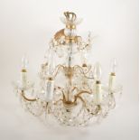 A cut glass six light chandelier, approx drop 45cm,