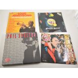 Box of vinyl LP records, including pop, compilations, spoken word, comedy and easy listening,