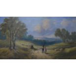 English School, 19th Century, Figures on a path, oil on board unsigned, 16cm x 29cm, Henrie Pitcher,