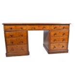 Victorian oak twin pedestal desk, inset tooled black leather surface,