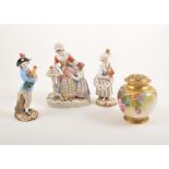 Figurine group, mother and daughter, two other figurines and a Royal Worcester pomander (AF),