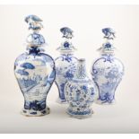 Delft jar, baluster form, cover with a bird finial, damaged, probably early 19th Century,