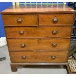 19th Century oak chest of two short and three long drawers, bracket feet, (a.f.), width 94cm.