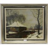 Alfred Rasenberger, Watermill in a winter landscape, oil on board, signed,