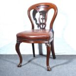 Balloon back Victorian mahogany chair, leather upholstered seat.