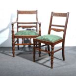 Set of six carved oak dining chairs by Jas.