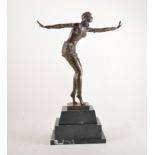 Contemporary patinated metal Art Deco style sculpture, stepped base.