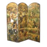 Victorian three panel decoupage screen, Height 156cm, each panel 53.5cm wide.