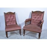 Victorian oak gentlemans armchair, stylised flower and leaf pediment, galleried arms,