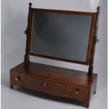 George III mahogany toilet mirror, rectangular plate, turned uprights,