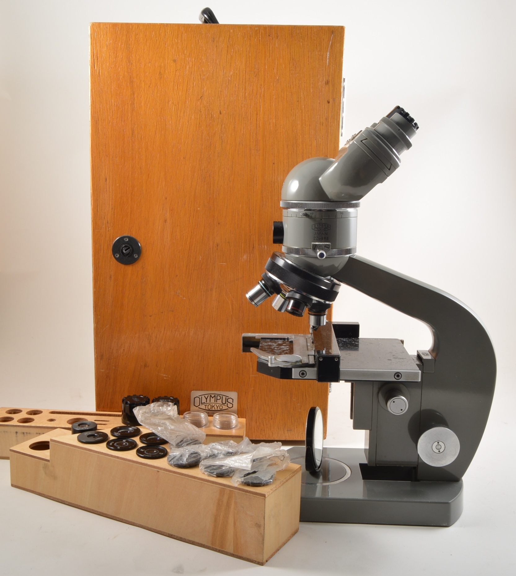 Olympus binocular microscope, reg number MF 218440,