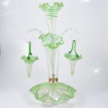 A Victorian vaseline glass and green tinted epergne,
