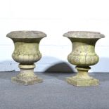 Pair of stone urns,