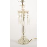 Victorian cut glass lustre, adapted to table lamp, 38cm excluding fittings.