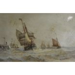 Frederick James Aldridge, Shipping off the Coast, watercolours, a pair, signed, 15cm x 22cm.