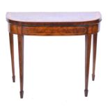 Georgian mahogany folding card table, box strung and broad satinwood crossbanding,