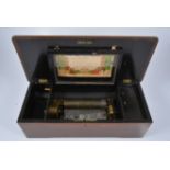 19th Century Swiss musical box, inlaid walnut case, 15cm barrel, playing eight aires,