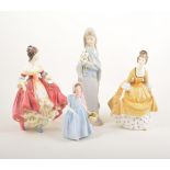 Three Doulton ladies, Southern Belle, HN2229, Coralie, HN2307, Wendy, HN2109, and Lladro figure,