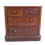 Victorian mahogany chest of two short and two long drawers, box plinth base, W90cm x D49cm x H88cm.