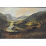 E. Nevil, Thatched Cottage in a Highland landscape, oil on canvas, signed, 50cm x 75cm.