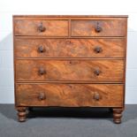Victorian mahogany chest of drawers, rectangular top, two short and three long graduating drawers,