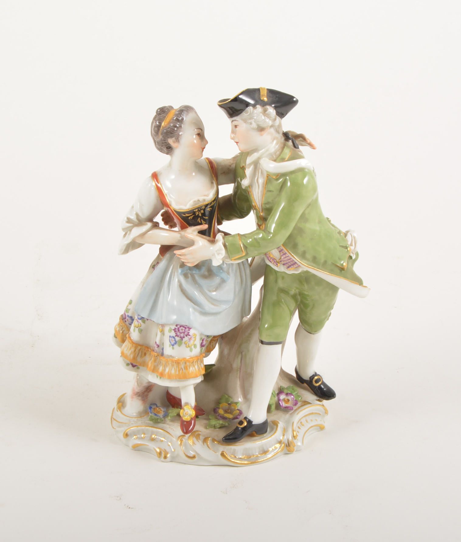 Meissen porcelain figural group, a courting couple, early 20th Century, 15.5cm.