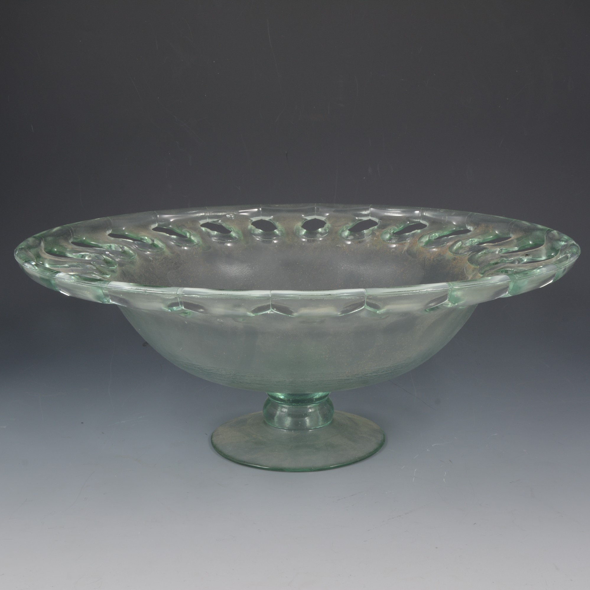 Large glass comport, 16cm, and moulded glass fruit bowl.