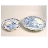 Boch M R L Delft ware charger, printed with a stag hunt, 39cm,