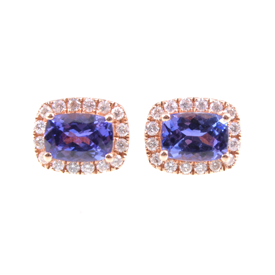 A pair of tanzanite and diamond rectangular cluster earstuds, - Image 2 of 2