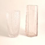 Two glass vases, one hobnail design 25cm high, the other 30cm etched with thistles, signed Moser.