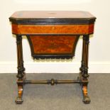 A birds eye maple and ebonised games/work table,