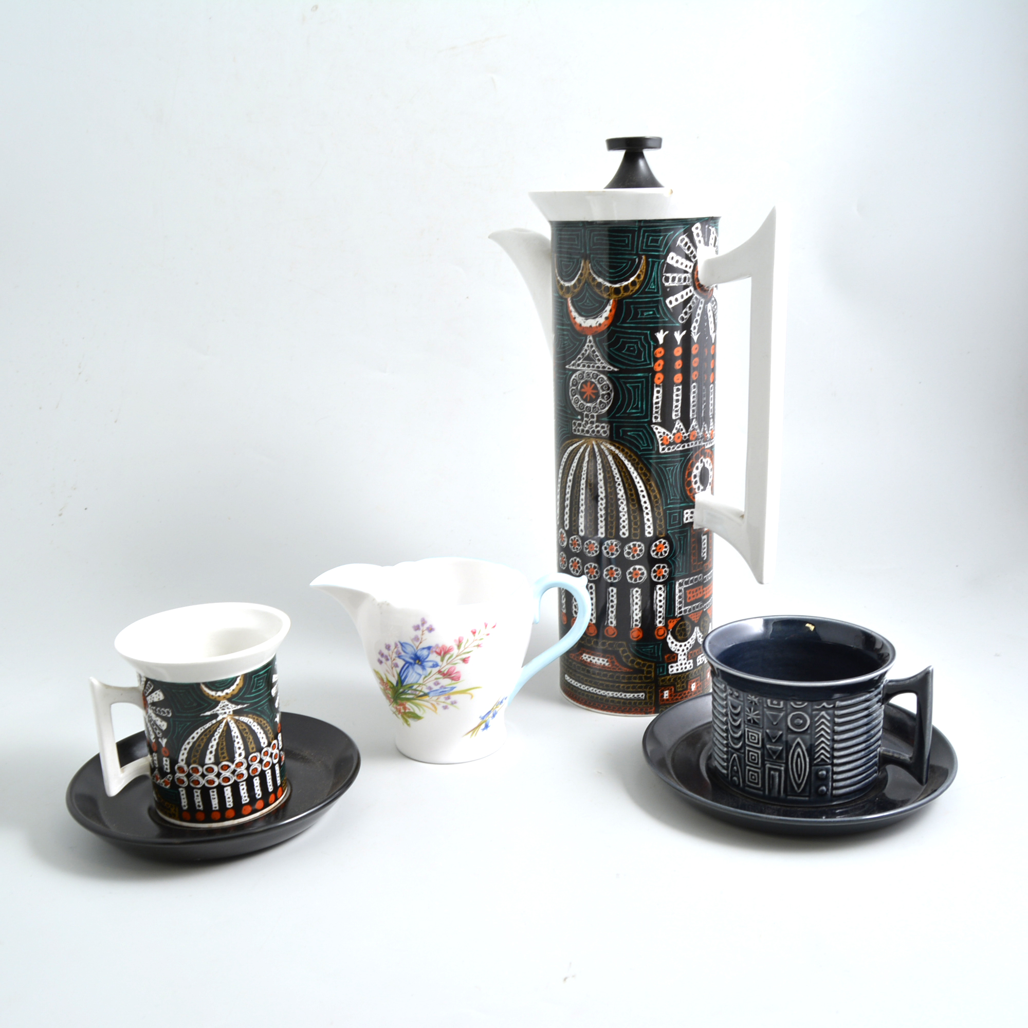 Shelley part tea service, 'Wild Flowers' design, including four trios, jug, bowl and cake plate,
